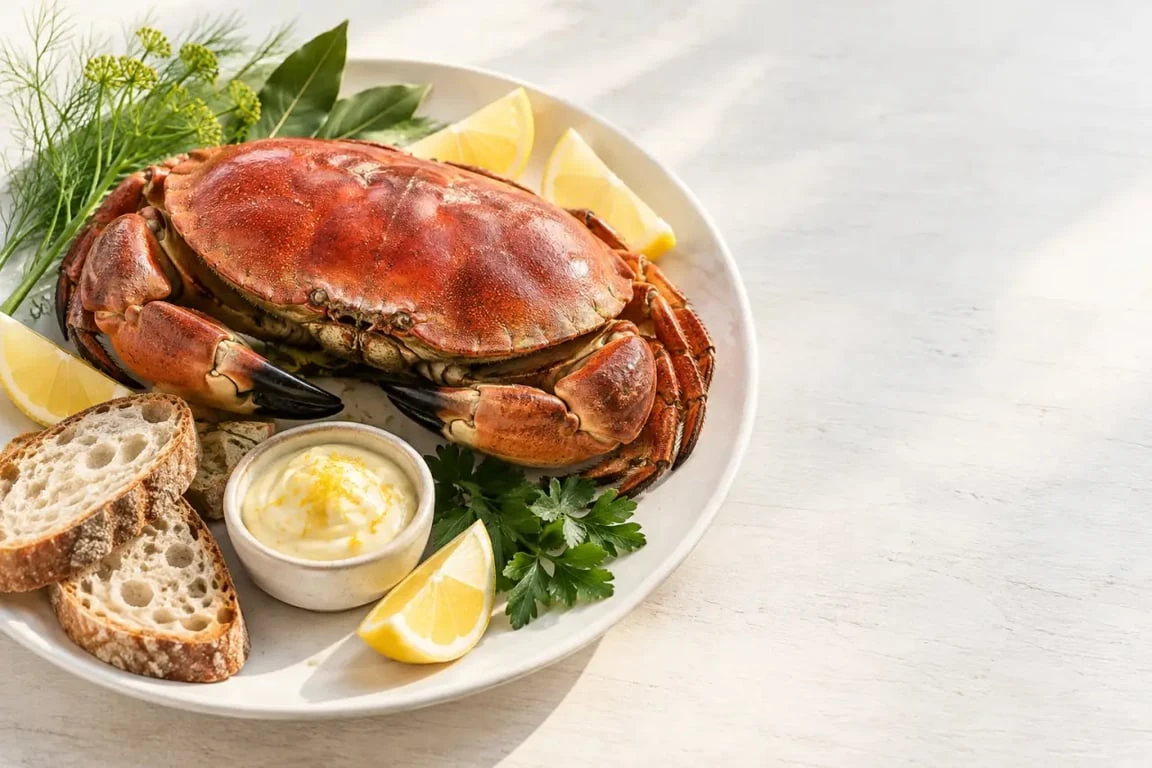 Cuisson du tourteau servi avec citron et mayonnaise citronnée