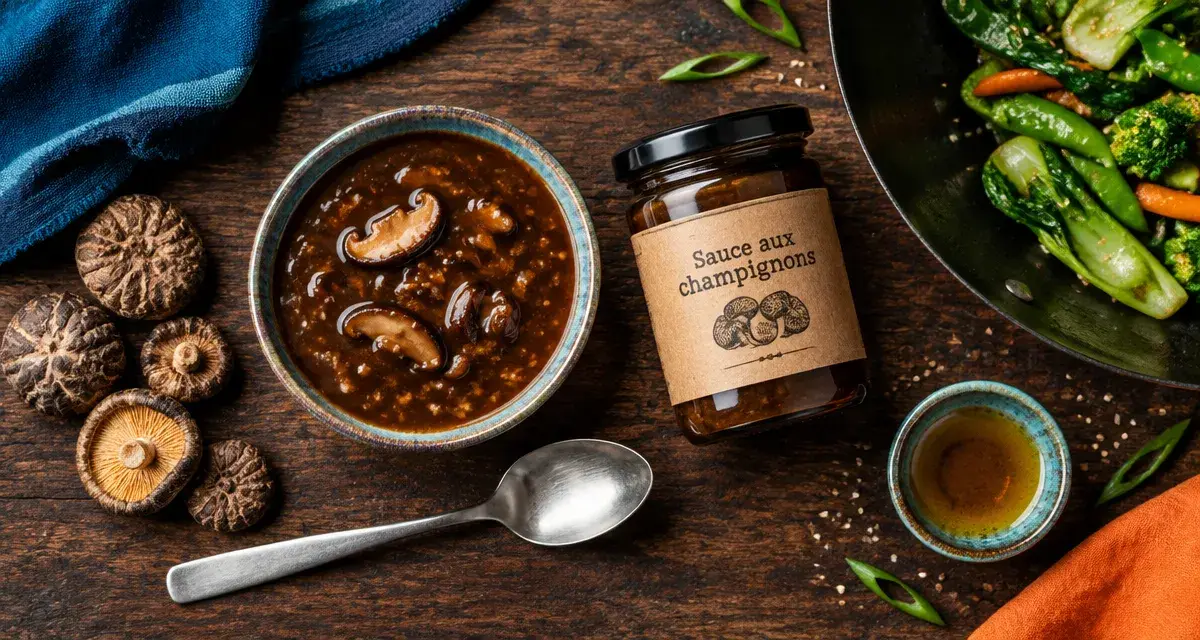 Par quoi remplacer la sauce huitre : bol de sauce aux champignons shiitakés